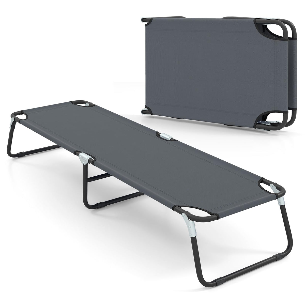 GYMAX folding camping cot unfolded for full-length outdoor comfort
