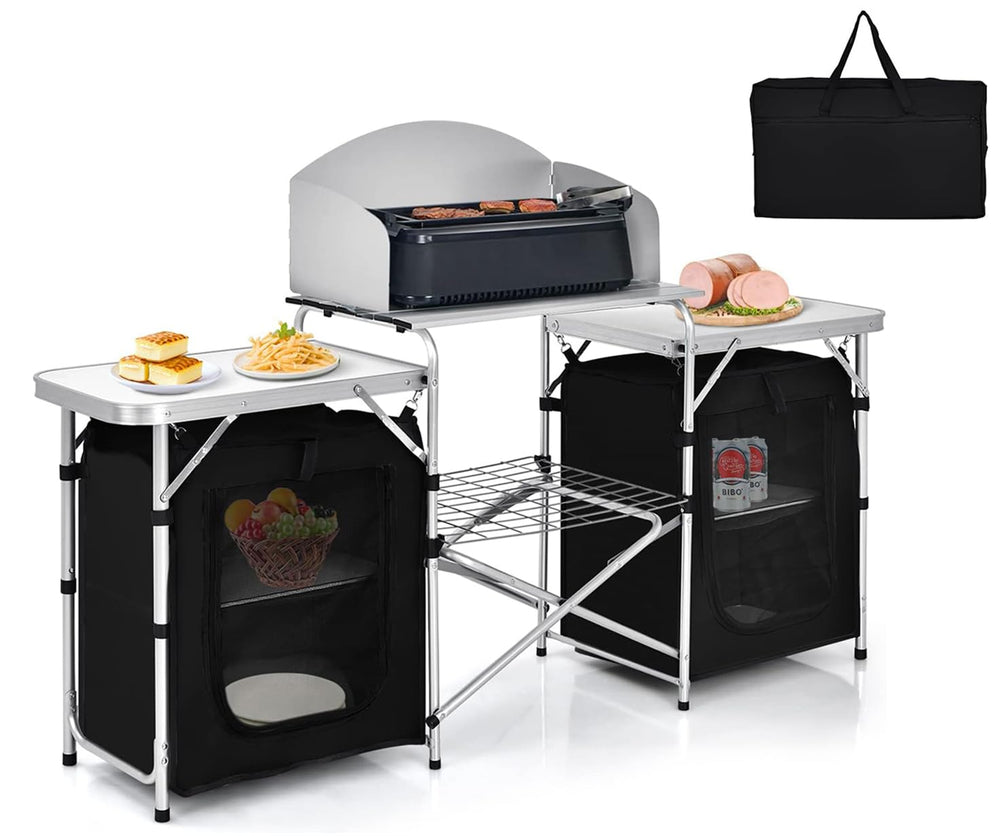 GYMAX folding camping table aluminum-top surface for sturdy outdoor cooking.