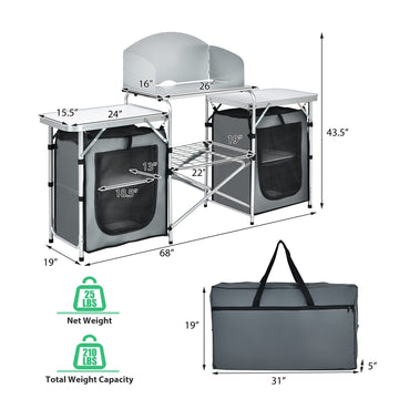 GYMAX folding table with side tabletops for extra prep space.