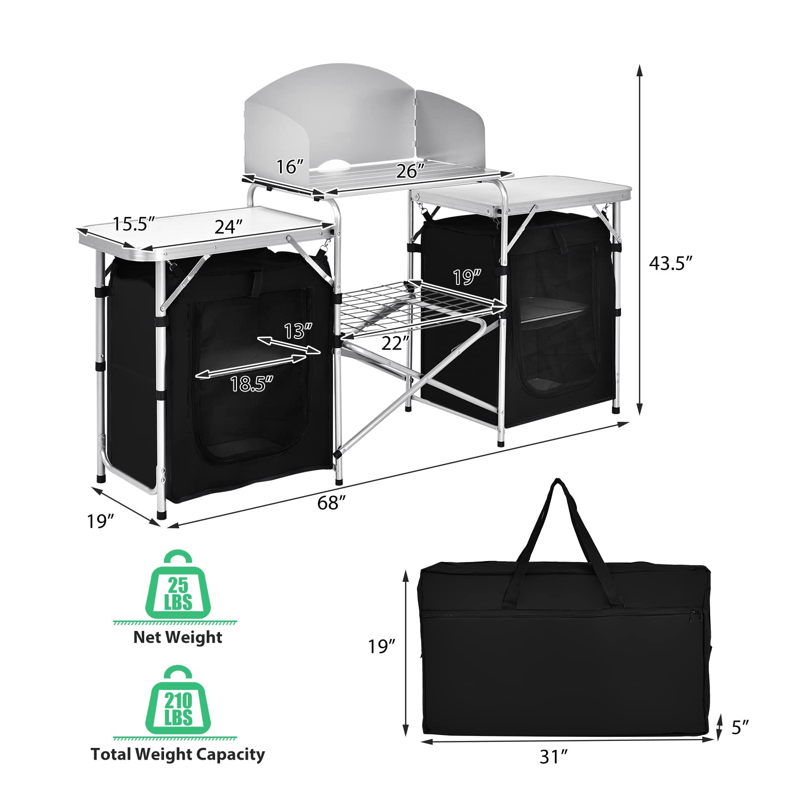 GYMAX folding table with side tabletops, extra prep space outdoors.