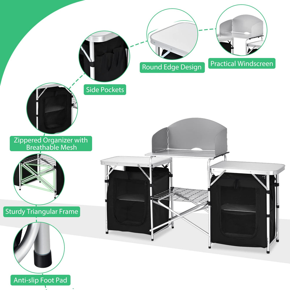 GYMAX folding table windscreen, blocks breeze to help conserve heat.