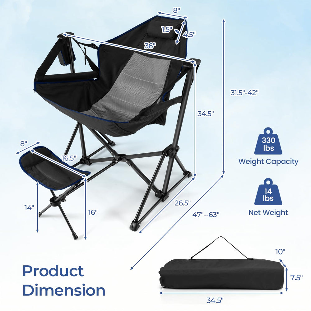 GYMAX hammock camping chair detachable footrest enables custom leg support