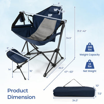 GYMAX Hammock Camping Chair detachable footrest adjusted for leg comfort.