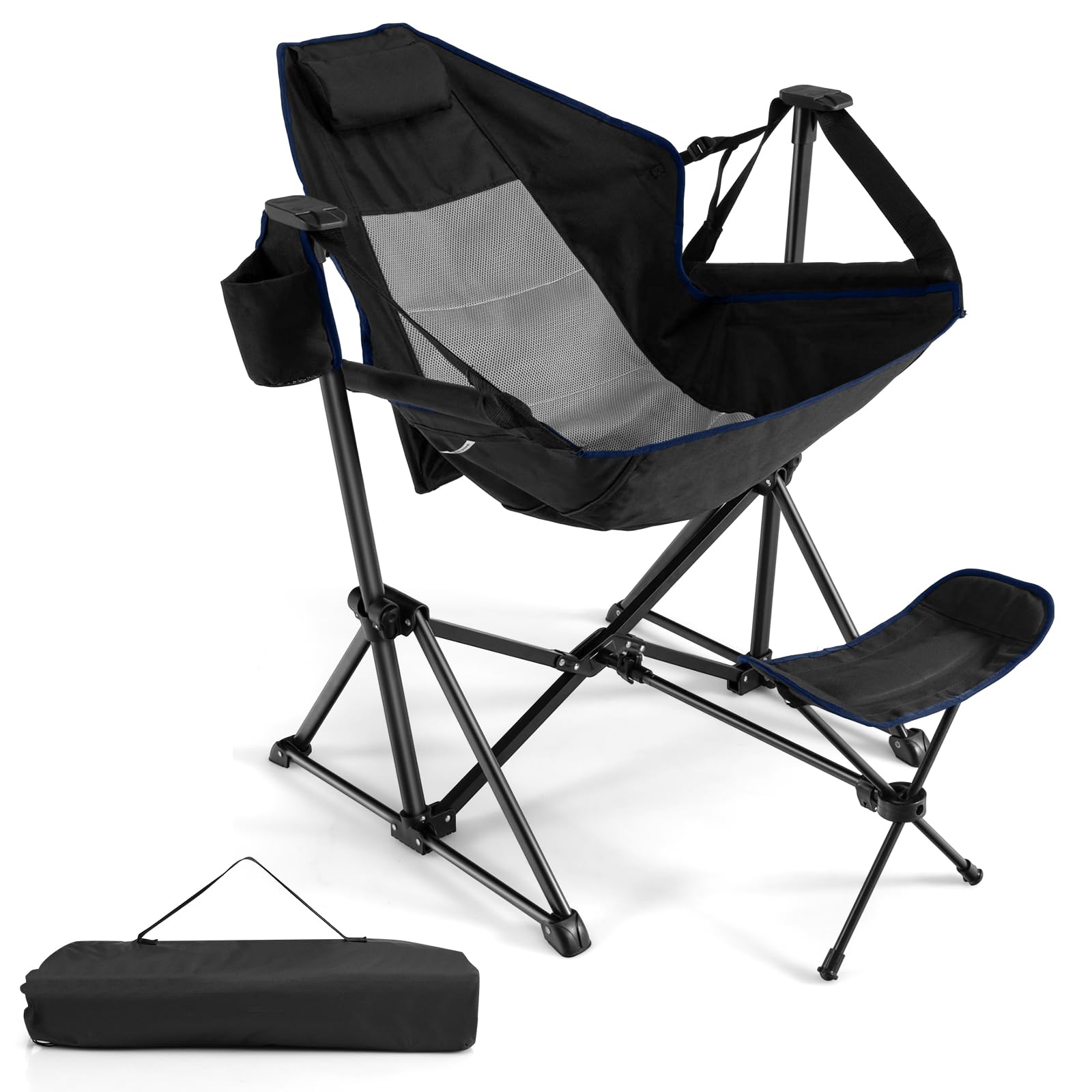 GYMAX hammock camping chair folded in carrying bag for easy transport and storage