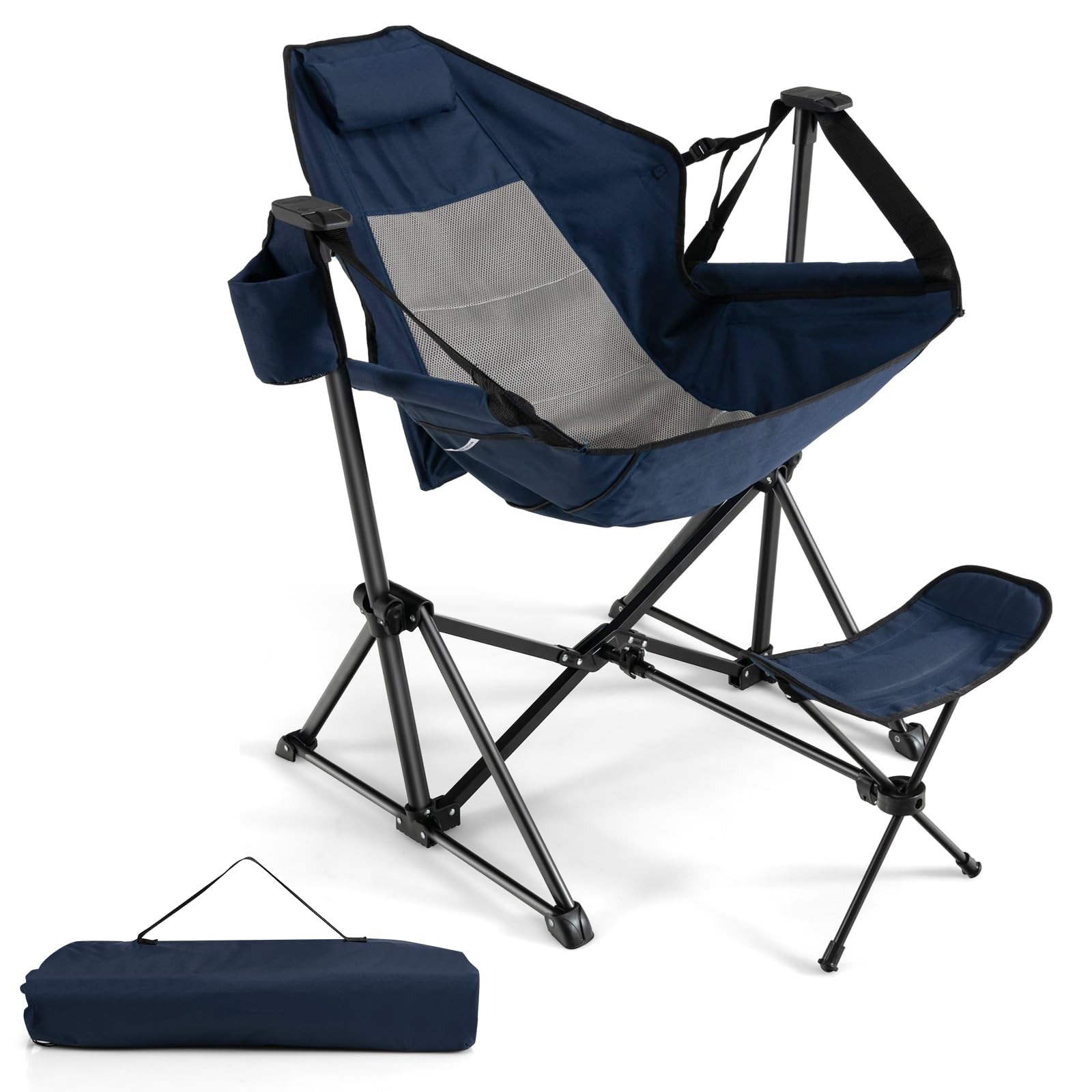 GYMAX Hammock Camping Chair folded for easy transport and storage.