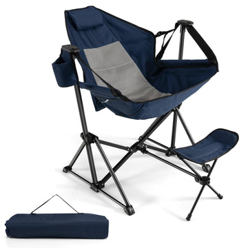GYMAX Hammock Camping Chair folded for easy transport and storage.