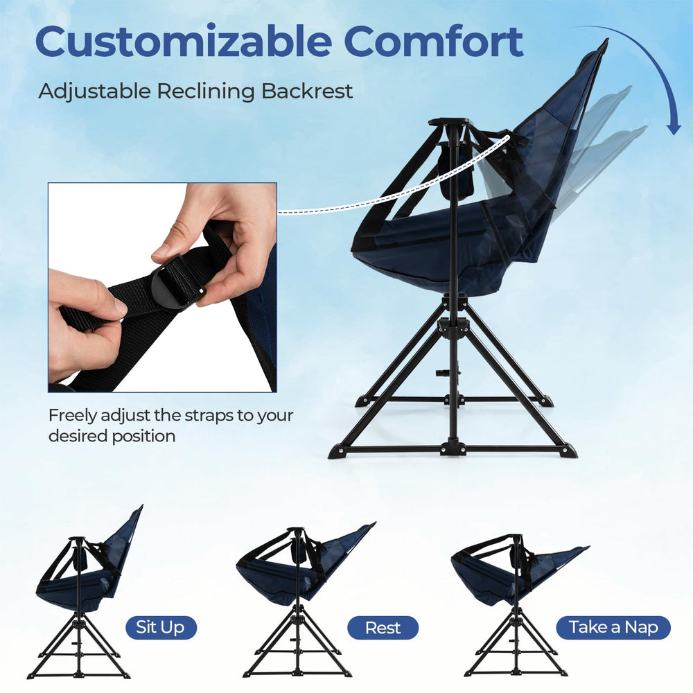 GYMAX Hammock Camping Chair headrest provides extra neck support.