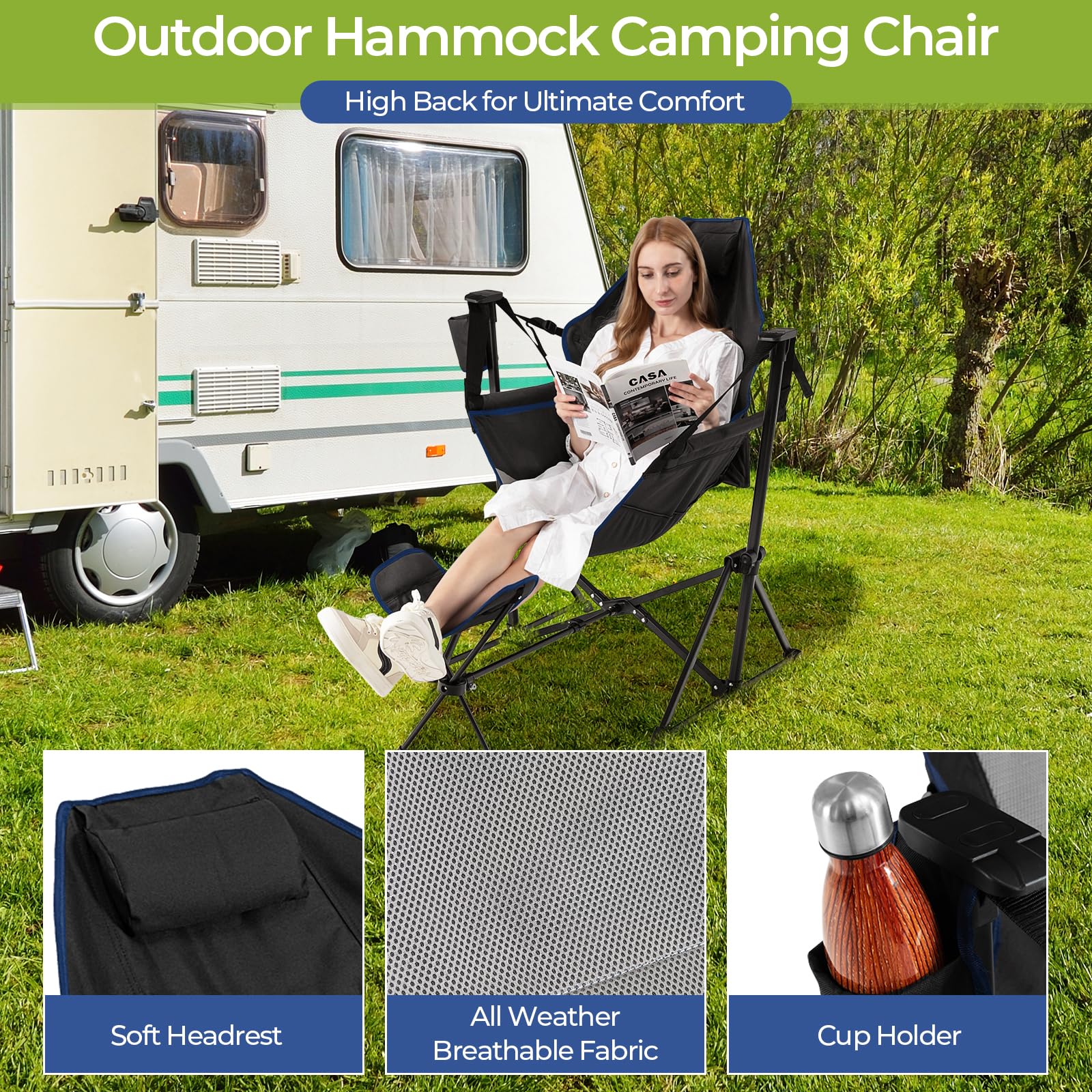 GYMAX hammock camping chair sturdy frame supports stable outdoor seating