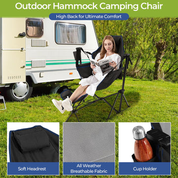 GYMAX hammock camping chair sturdy frame supports stable outdoor seating