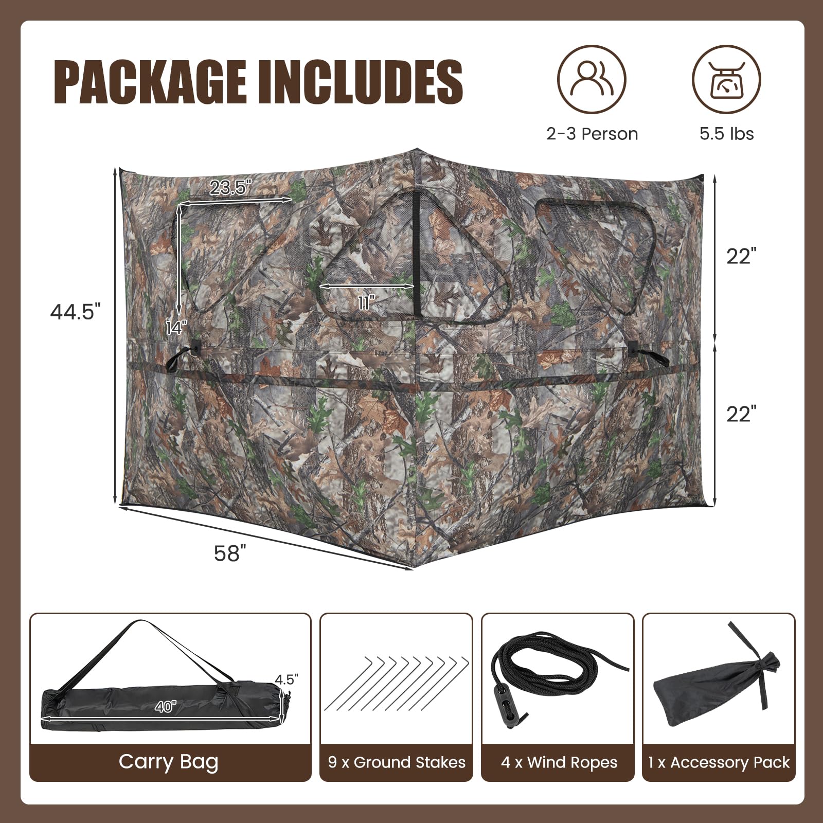 GYMAX spacious layout supports 2–3 hunters comfortably.