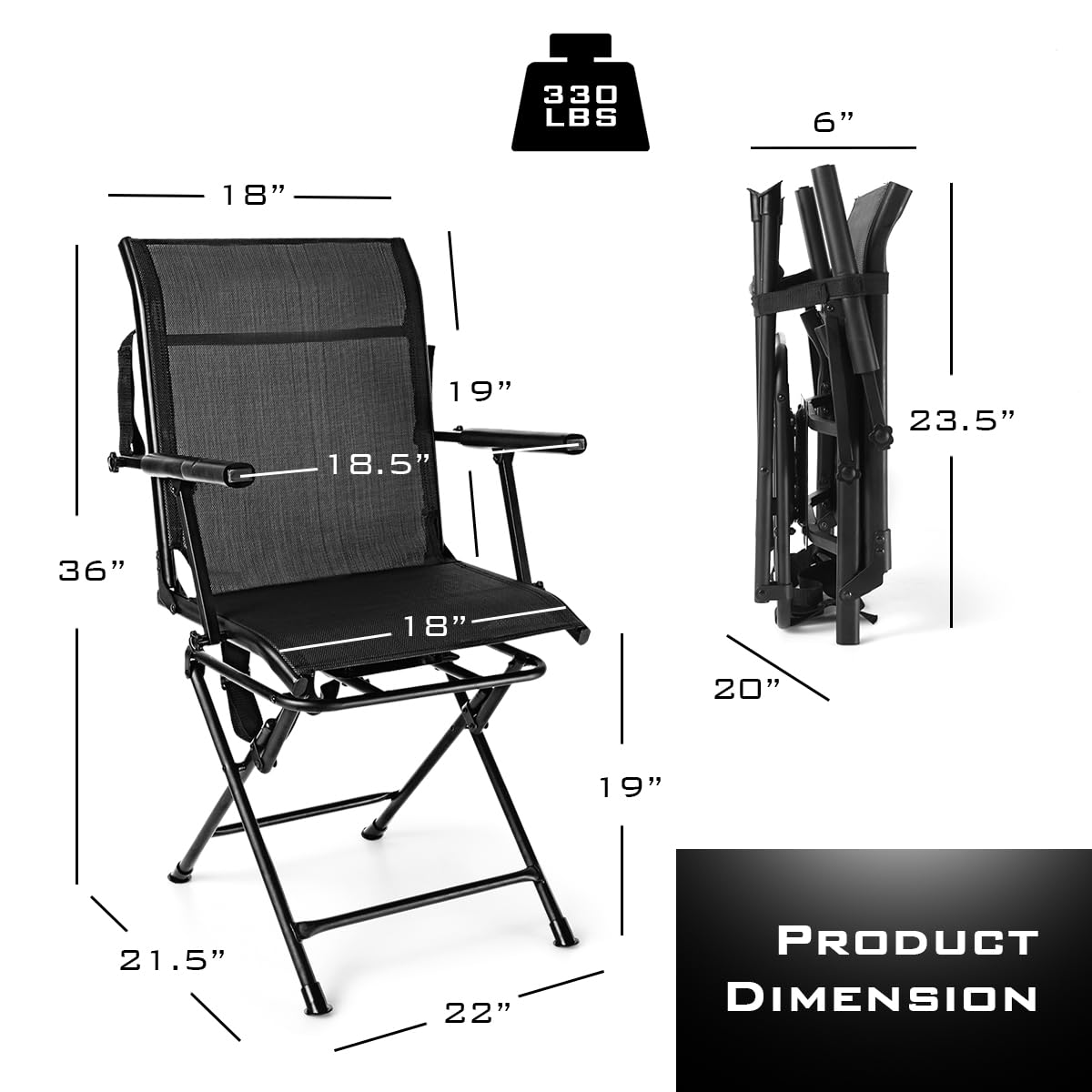 GYMAX chair demonstrating 330 lbs capacity on a sturdy rust-proof frame.