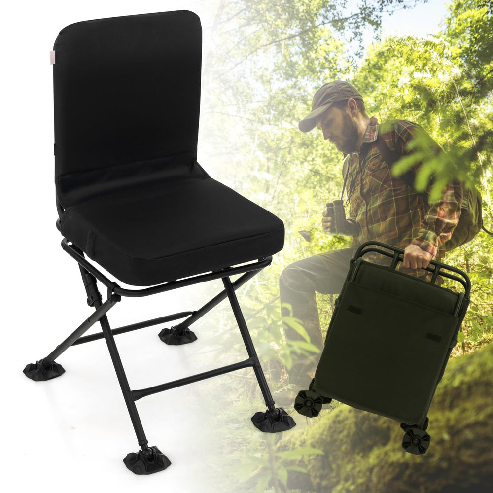 GYMAX hunting chair demonstrating silent 360° swivel for stealthy positioning.