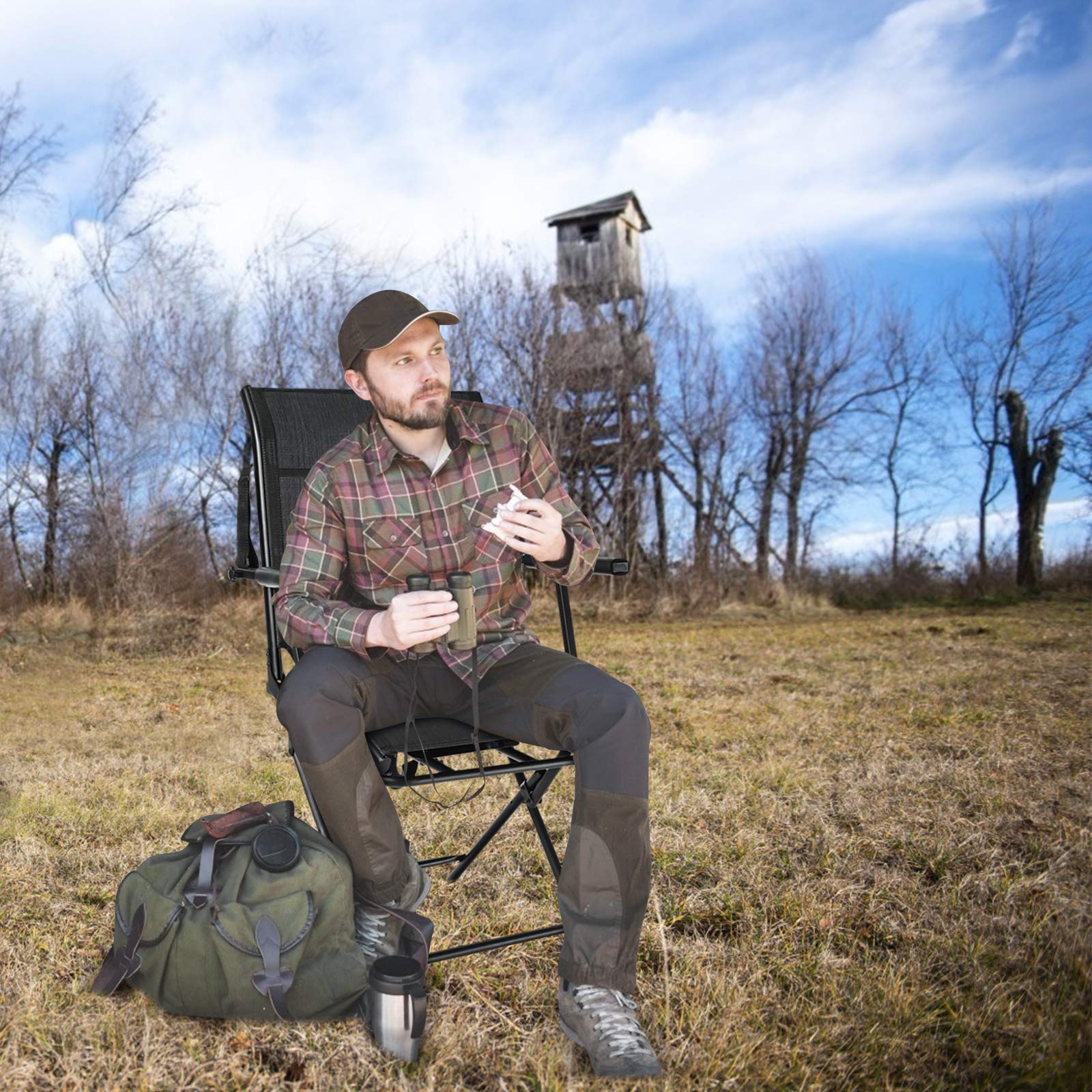 GYMAX easy-setup hunting chair ready for blinds, fishing, camping.
