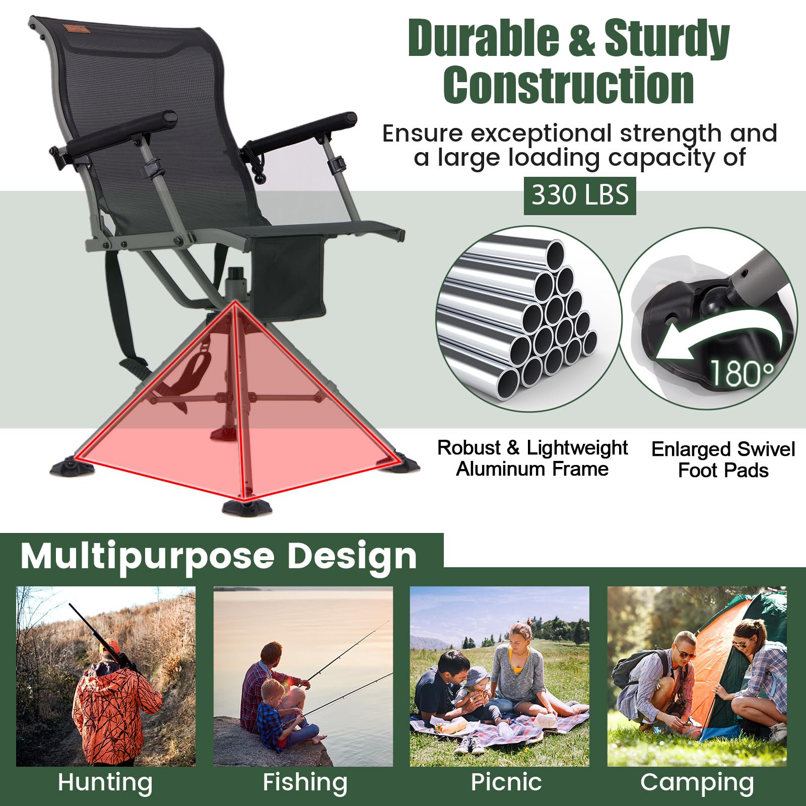 GYMAX chair with rust-resistant frame and aluminum legs for durable outdoor use.