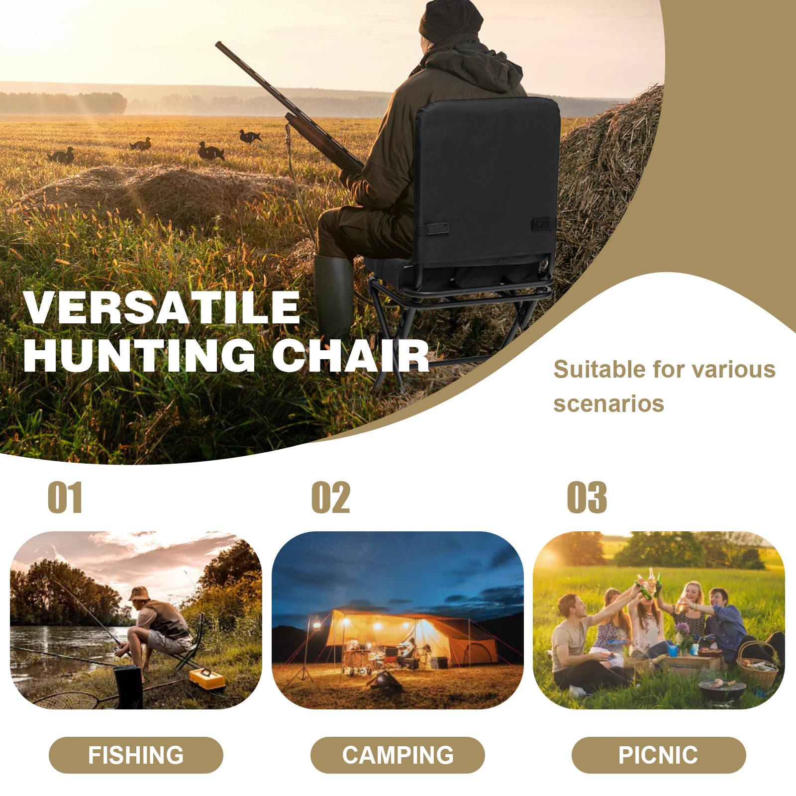 GYMAX hunting chair ready for outdoor use, emphasizing sturdy weight support.