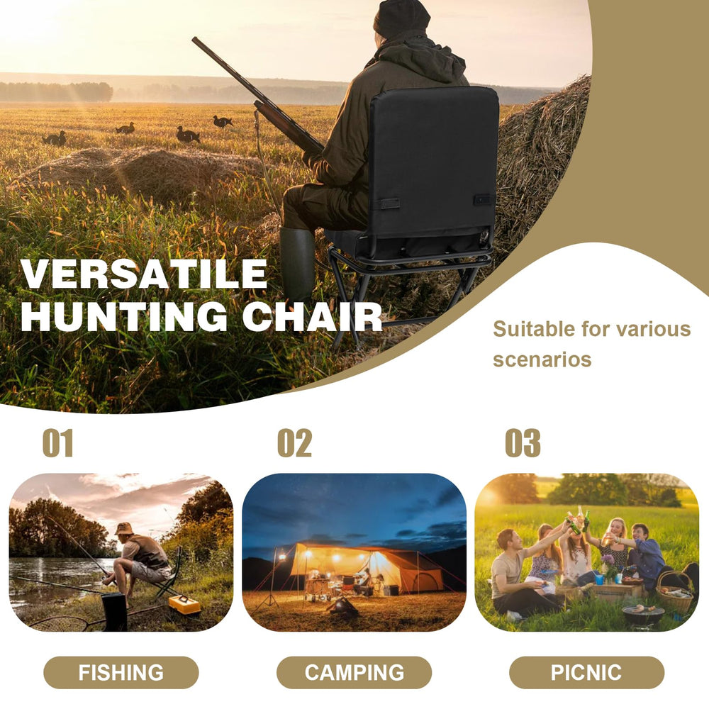 GYMAX hunting chair ready for outdoor use, emphasizing sturdy weight support.