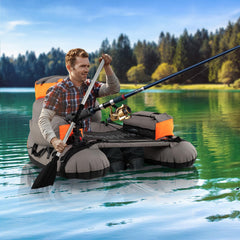 GYMAX inflatable belly boat with rod holder and stable seating.