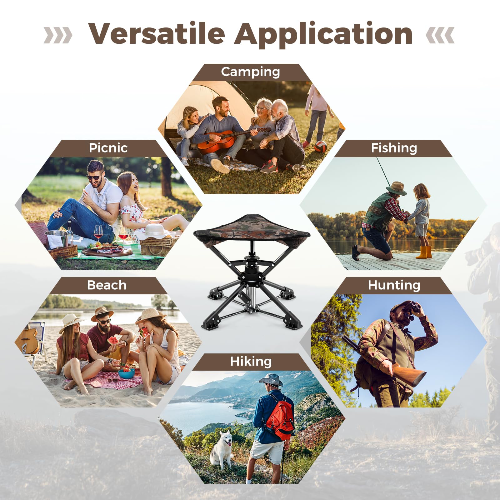 GYMAX 360° Swivel Camping Stool – Portable Folding Chair with Carry Bag