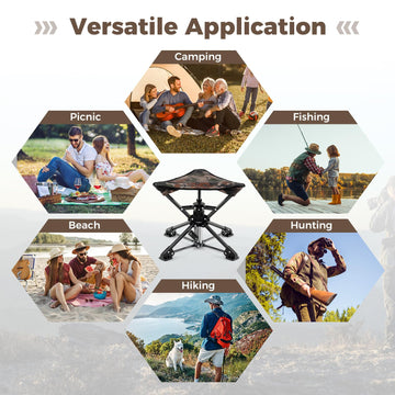 GYMAX 360° Swivel Camping Stool – Portable Folding Chair with Carry Bag