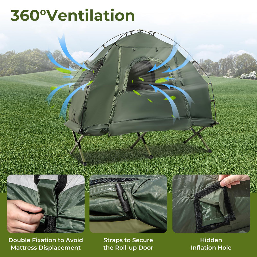 GYMAX single-person setup image demonstrates quick, solo camping readiness.