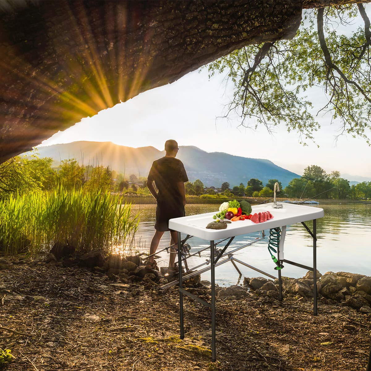 GYMAX outdoor fishing station built for rugged use.