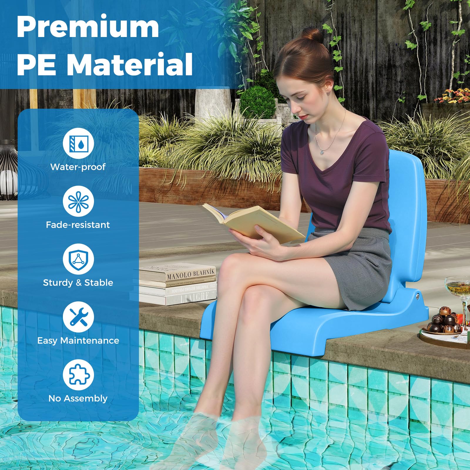 Compact folded view of the GYMAX poolside chair for travel.
