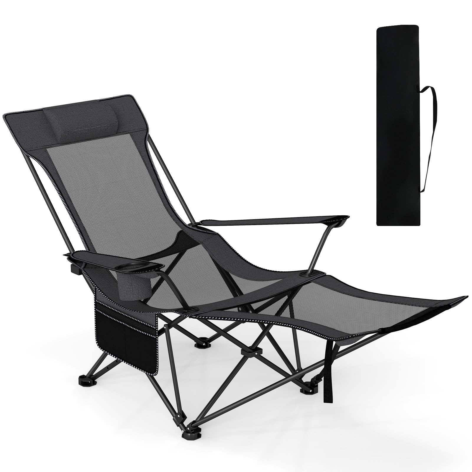 GYMAX reclining camping chair with footrest in gray for outdoor relaxation