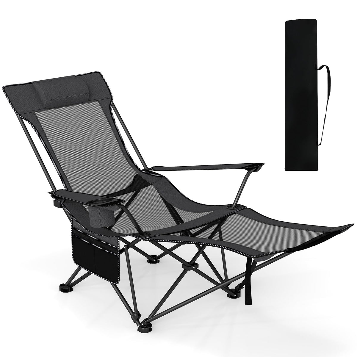 GYMAX reclining camping chair with footrest in gray for outdoor relaxation