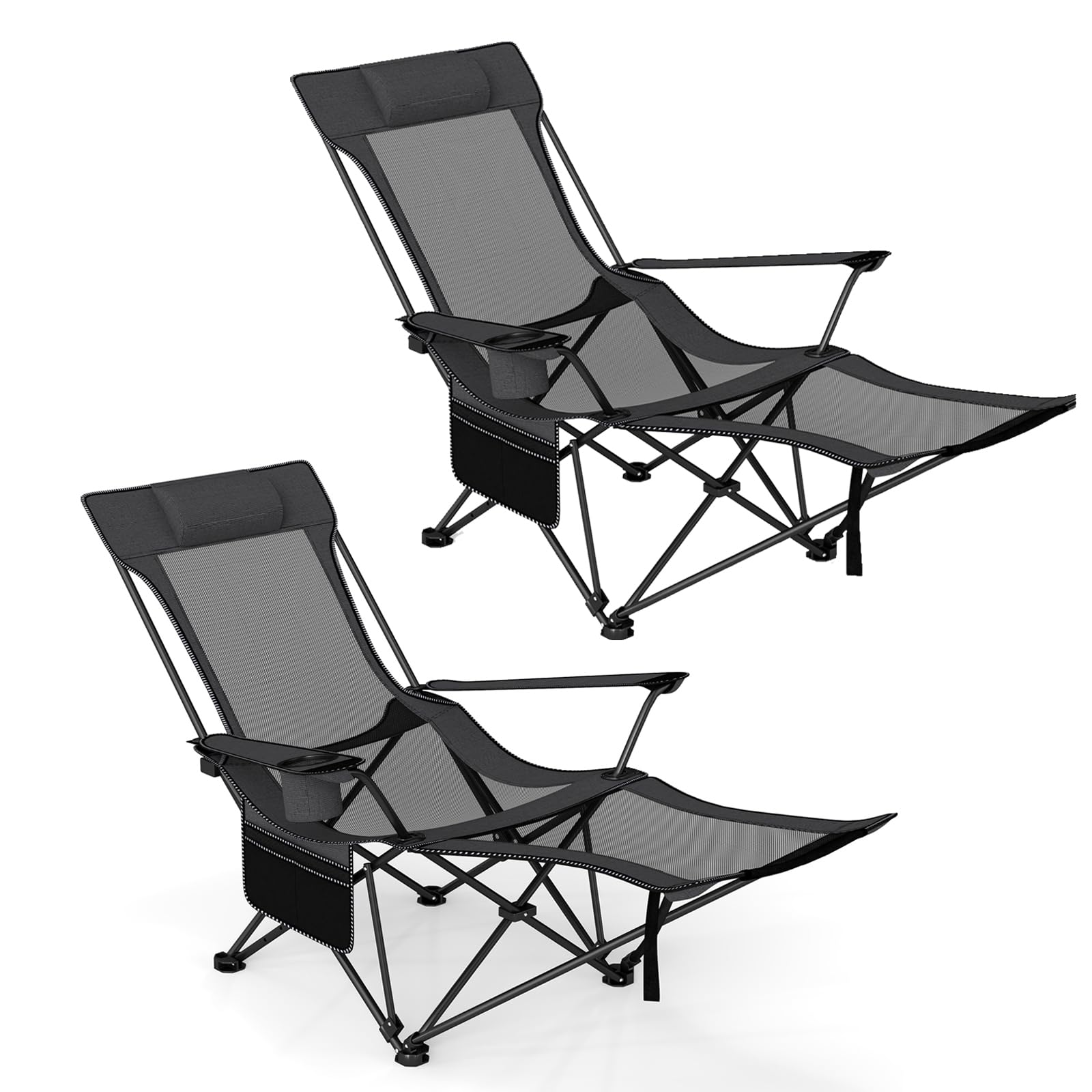 GYMAX reclining camping chair with footrest shows adjustable outdoor comfort.