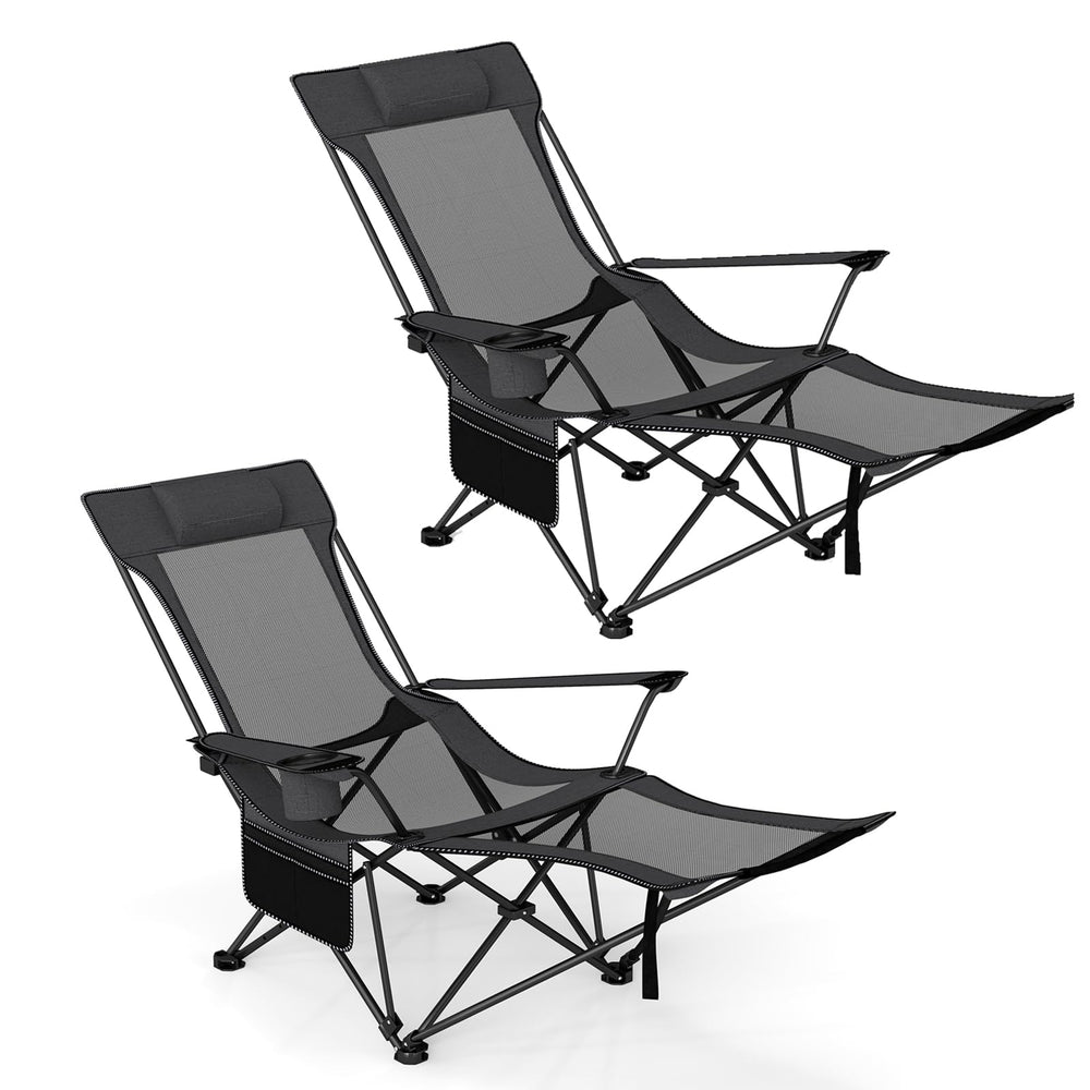 GYMAX reclining camping chair with footrest shows adjustable outdoor comfort.