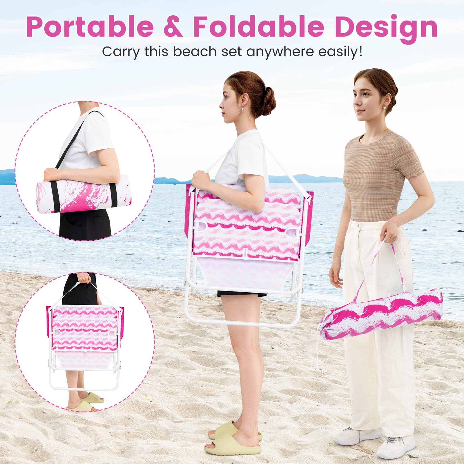 GYMAX sand anchor included stabilizes umbrella on sand.