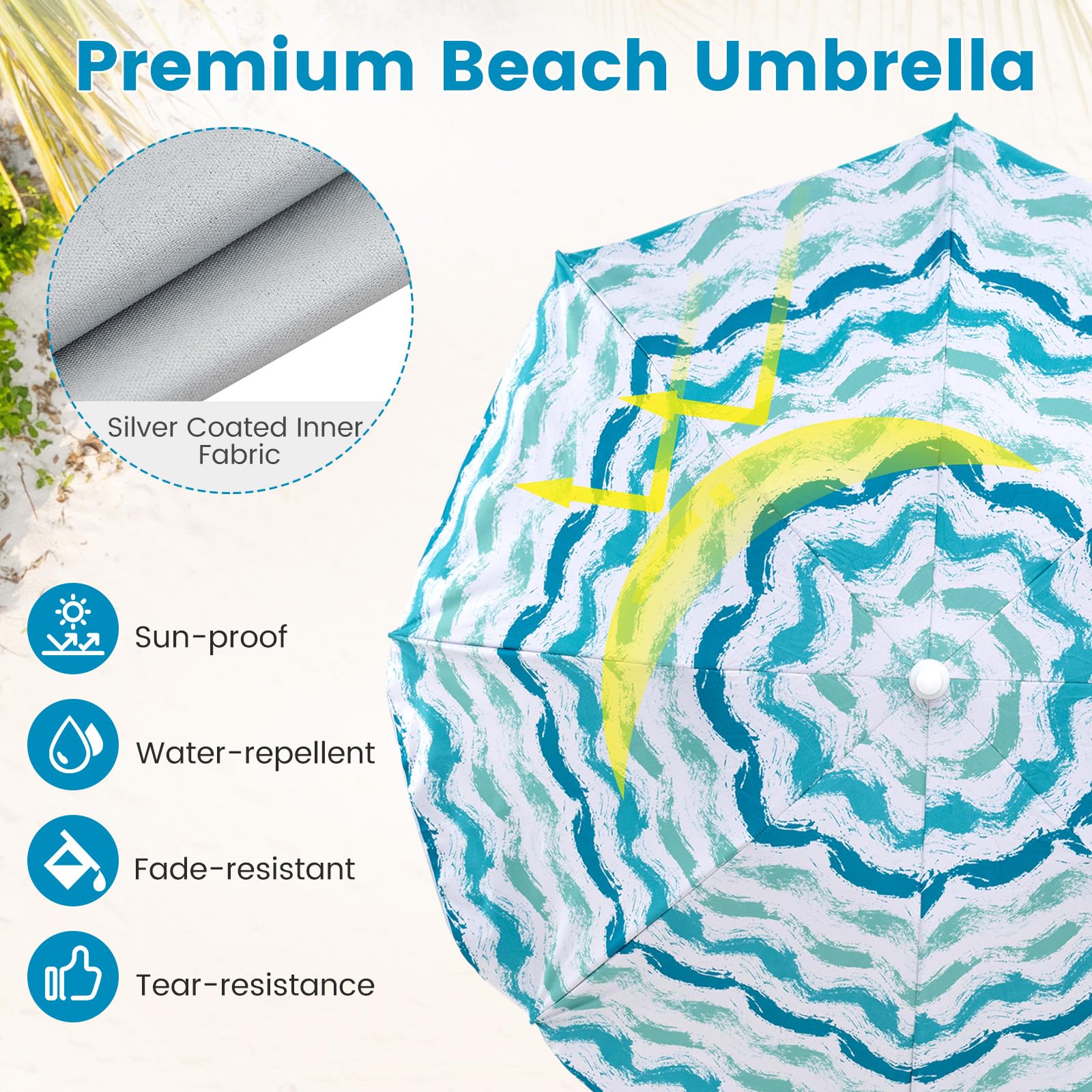 GYMAX sand anchor secures the umbrella on sandy surfaces.