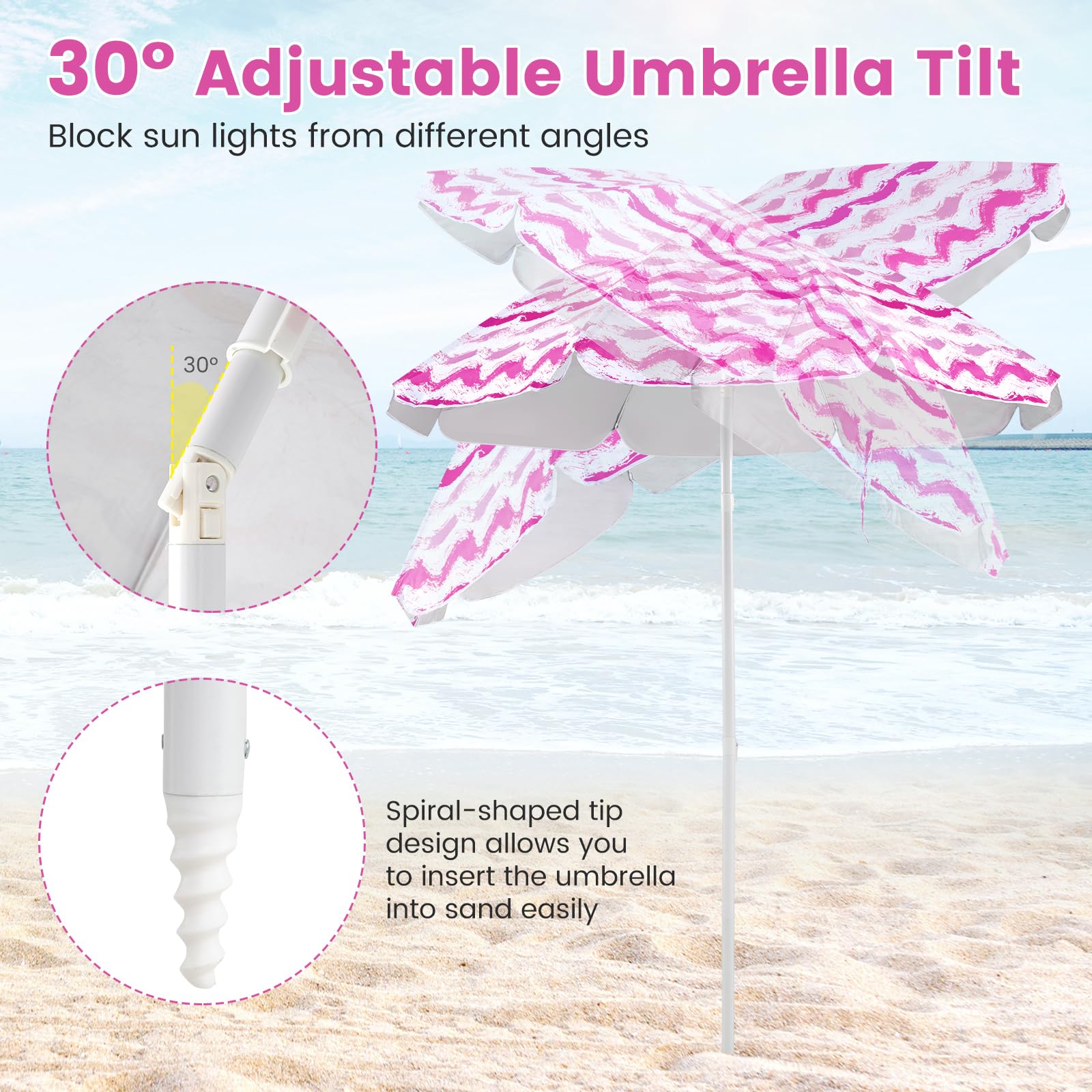 GYMAX umbrella inner silver coating enhances cooling shade.