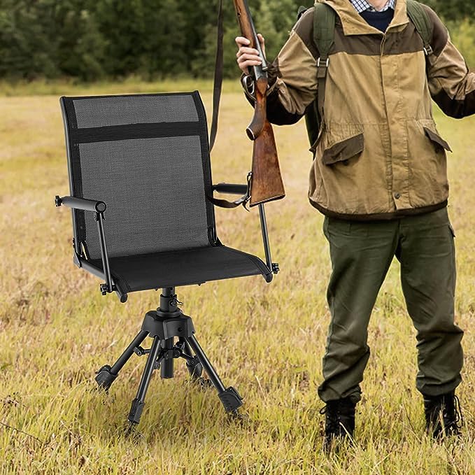 GYMAX swivel hunting chair with 360 degree base for silent field rotation.