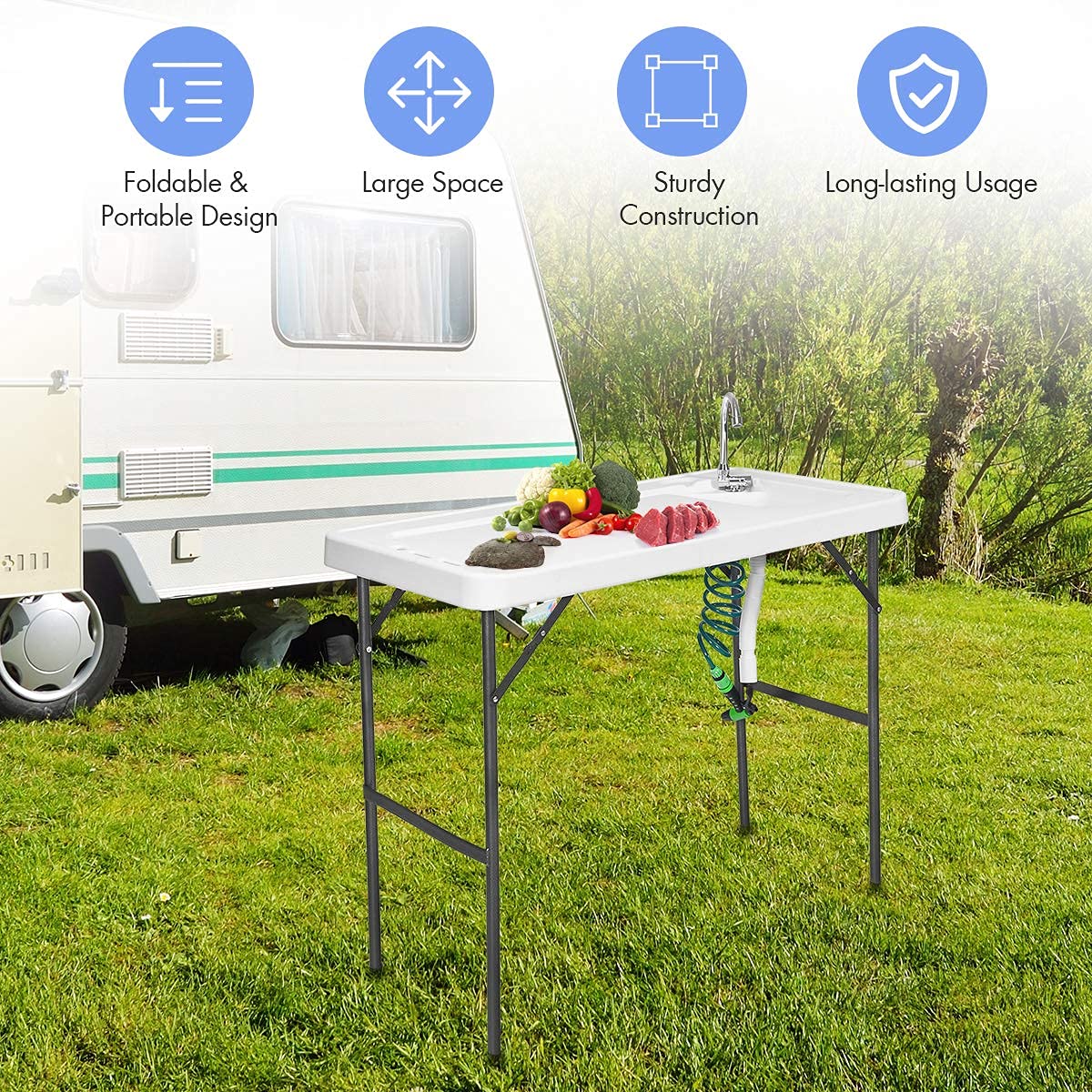 GYMAX tabletop with scale lines measures fish length.