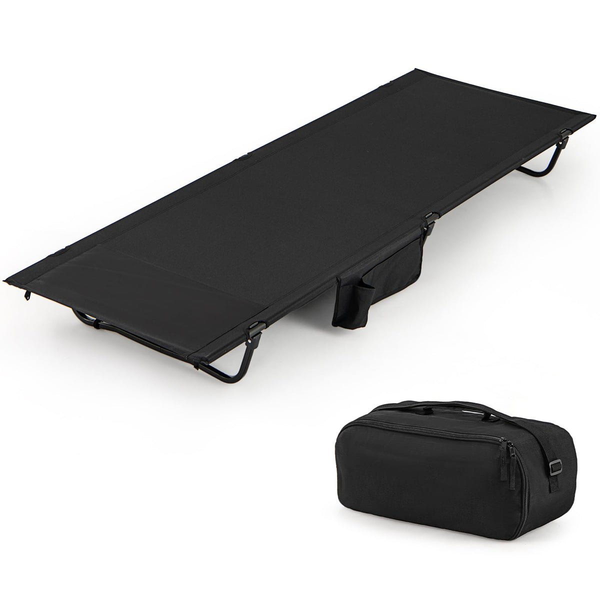 GYMAX Ultralight camping cot with pillow pocket for on-the-go comfort