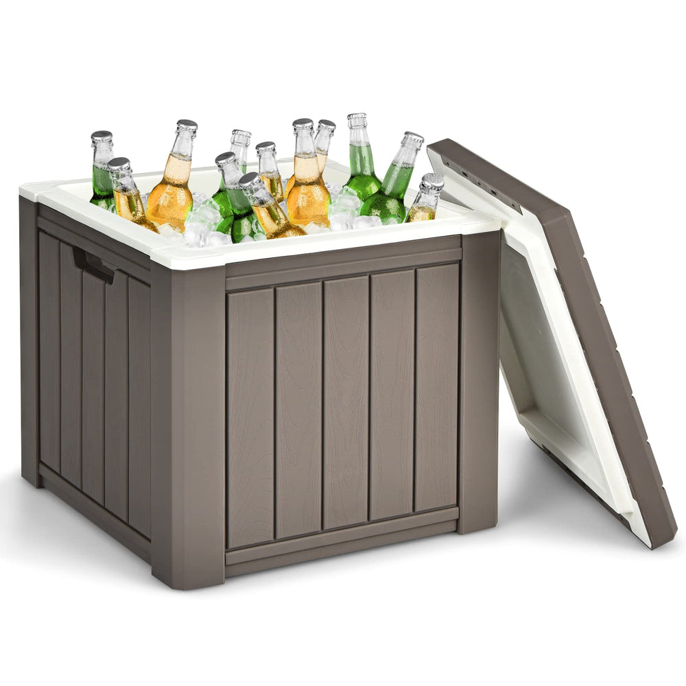 GYMAX camping cooler with wood design keeps drinks cold for outdoor gatherings