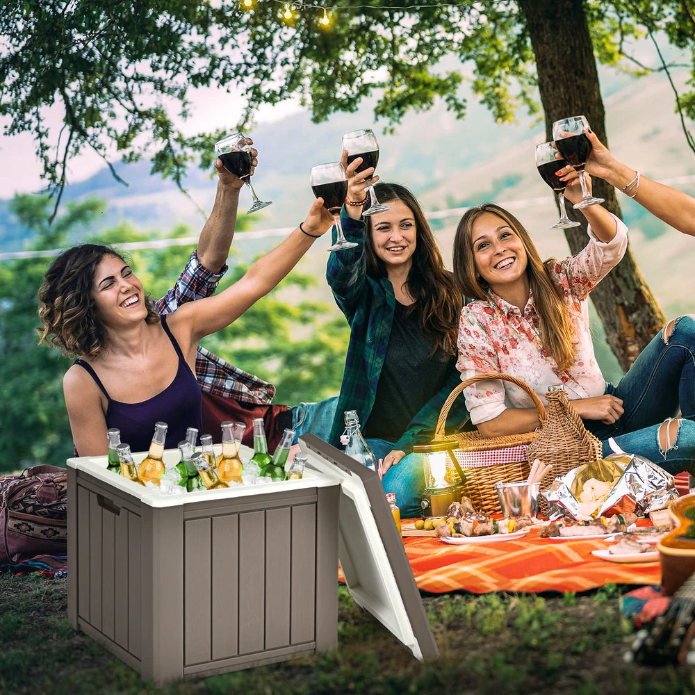 GYMAX 4-in-1 design combines cooler, table, stool, and storage