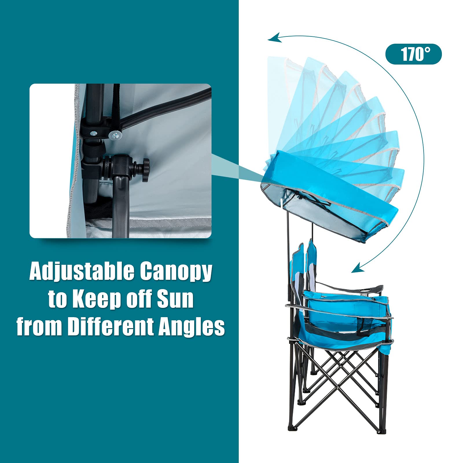 GYMAX double chair armrests with cup holders for beverages.