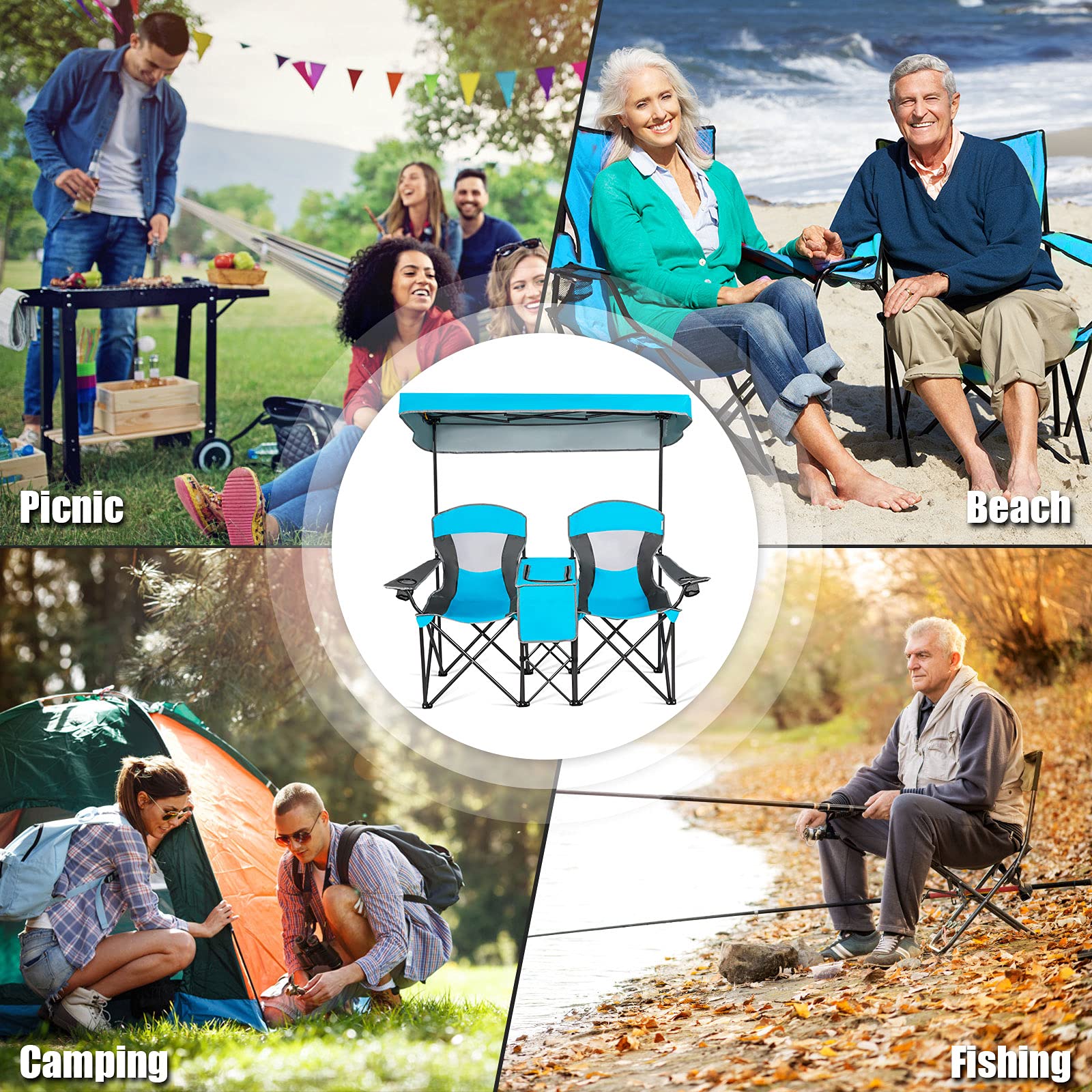 GYMAX blue chair suited for beach or park outings.