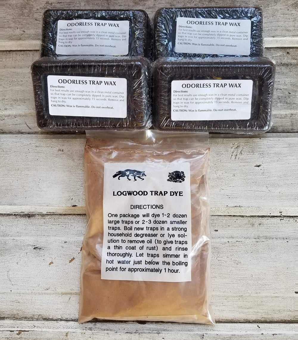 H2 Tackle & Outdoors trap dye and wax bundle for rust protection and camouflage.