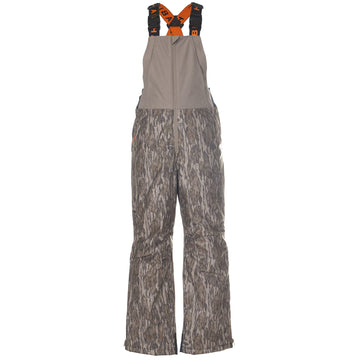 Habit Youth Cedar Branch insulated bib front view with Mossy Oak camouflage warmth