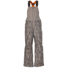 Habit Youth Cedar Branch insulated bib front view with Mossy Oak camouflage warmth