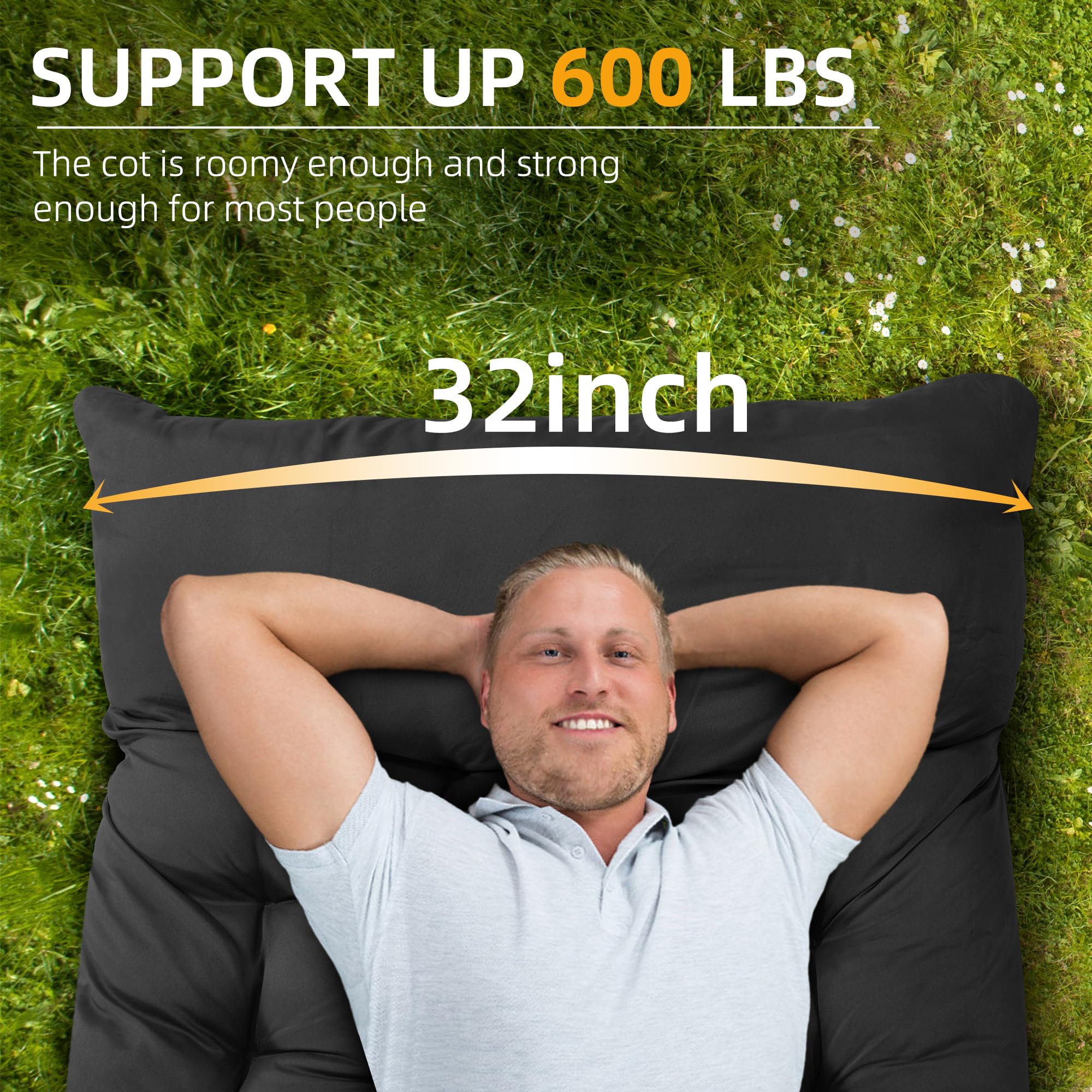 HABUTWAY cot with 18-degree headrest improves neck and back comfort.