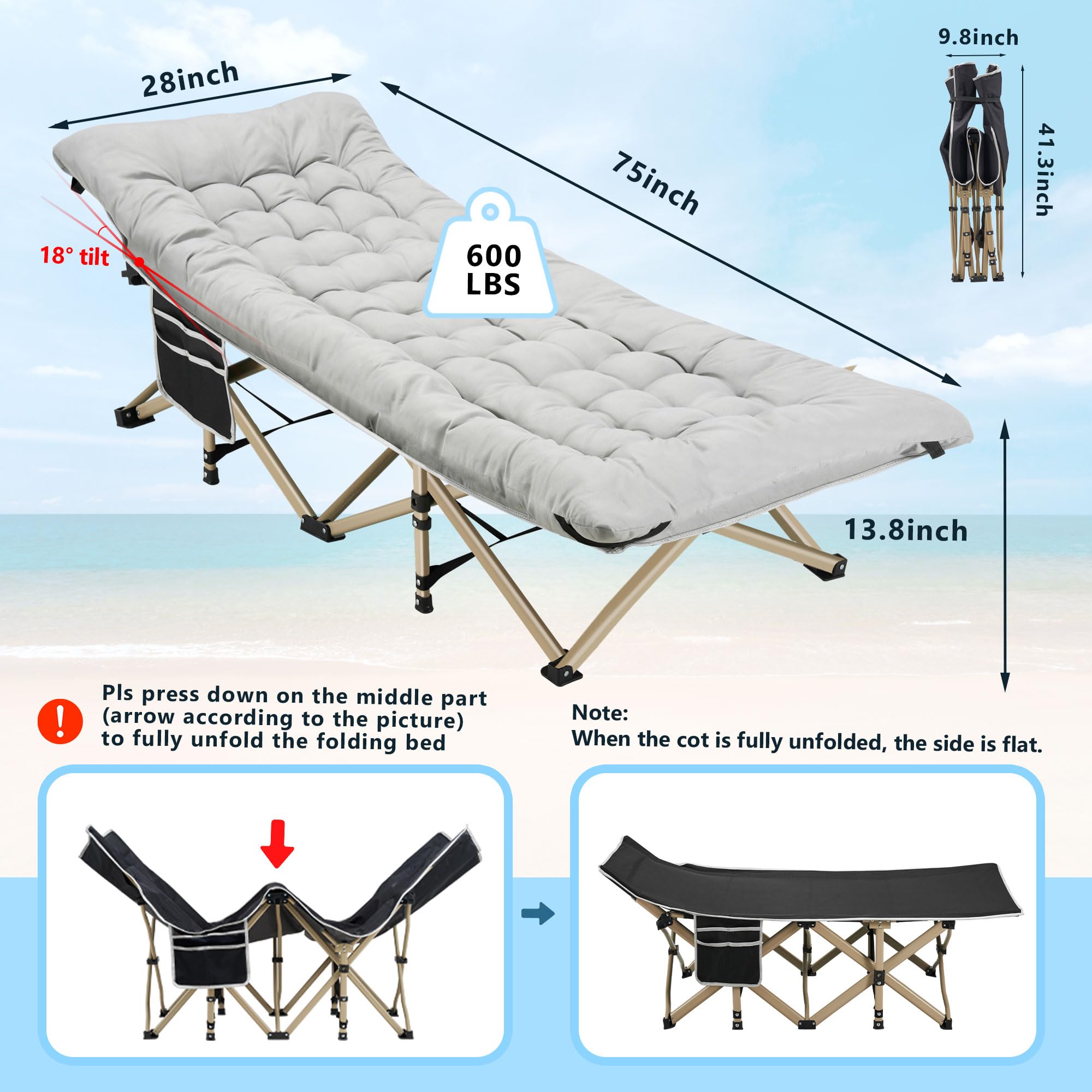 HABUTWAY camping cot folded dimensions offer compact storage
