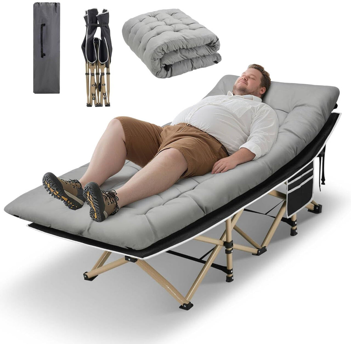 HABUTWAY camping cot frame assembly showing sturdy steel for stable outdoor sleeping