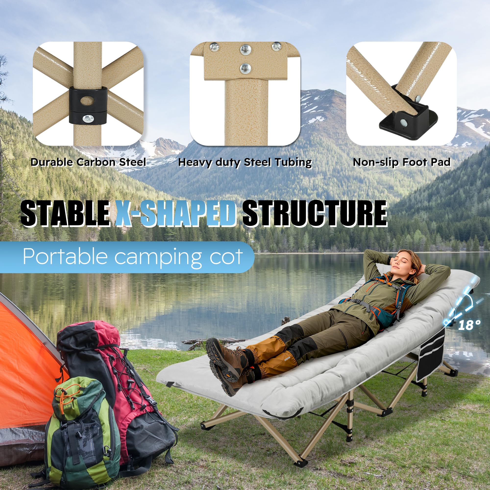 HABUTWAY camping cot side pocket keeps essentials within reach