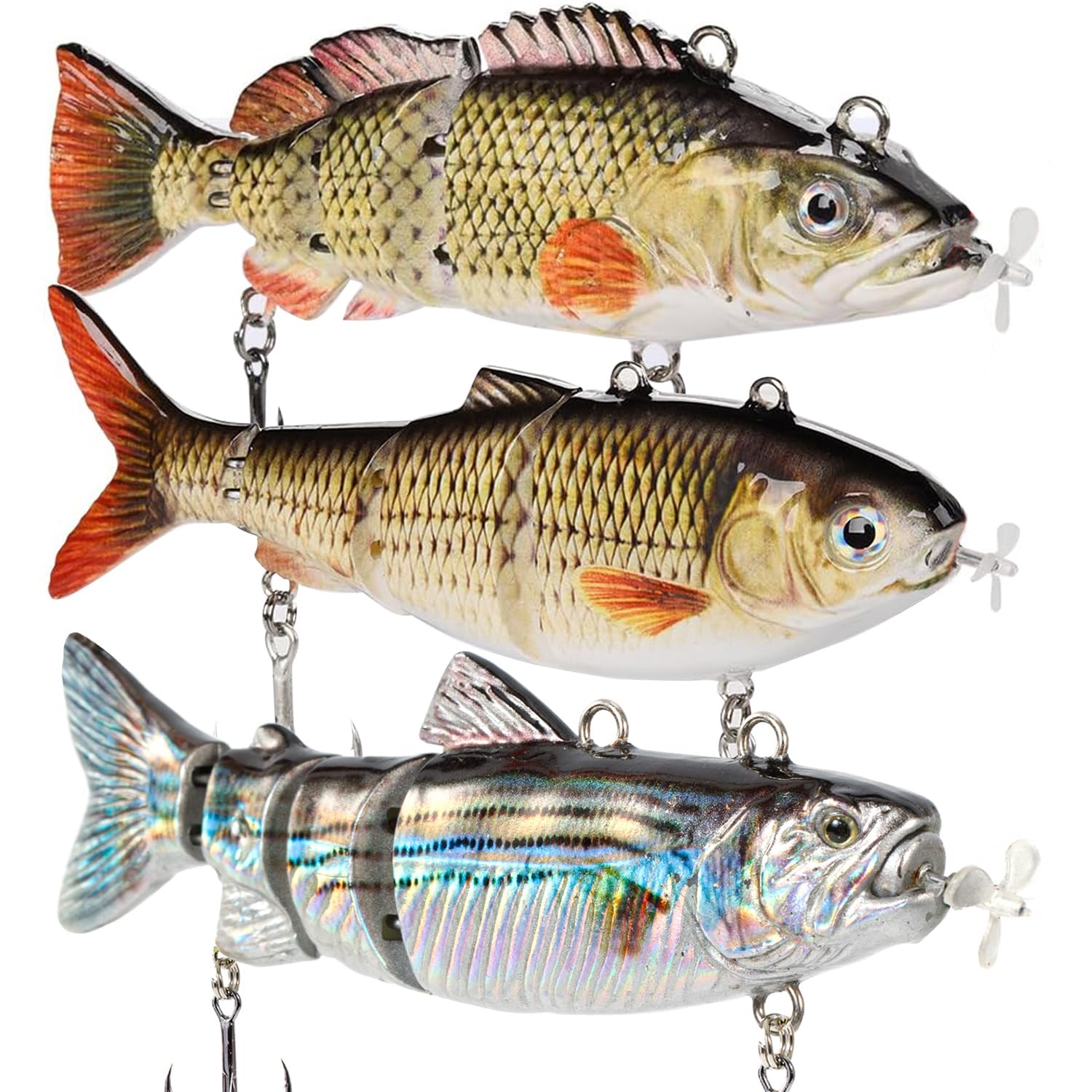 HADORAM robotic swimming lure front view with realistic finish to entice bass and trout.