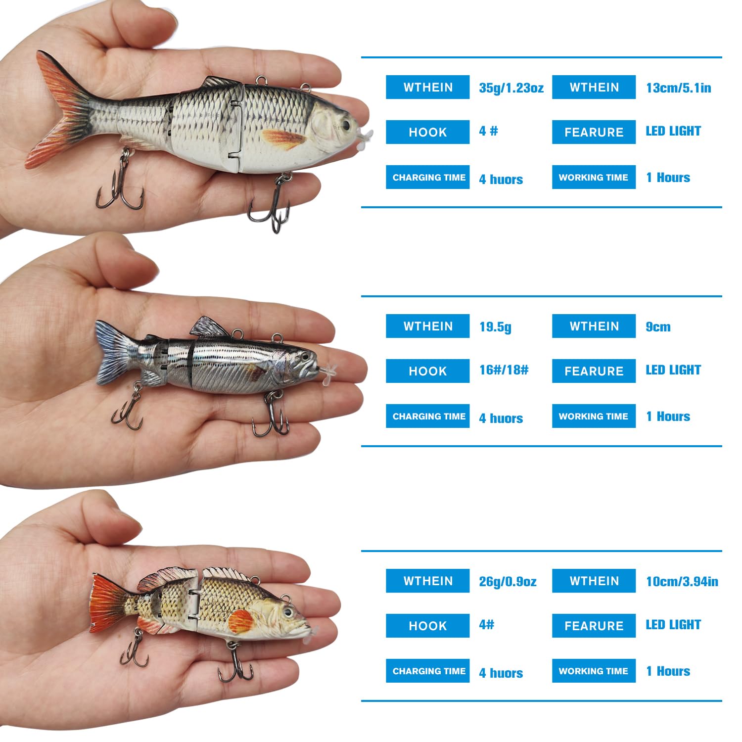 HADORAM robotic swimming lure side action with LED light for nighttime or low-light bites.