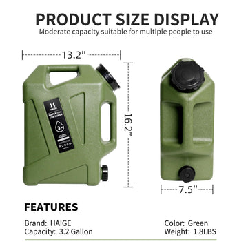 HAIGE 3.2 gallon heavy-duty body withstands bumps and rough terrain.